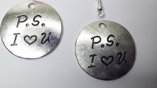 Preview: P.S.I love you Ohrringe silberfarben Vintage Optik